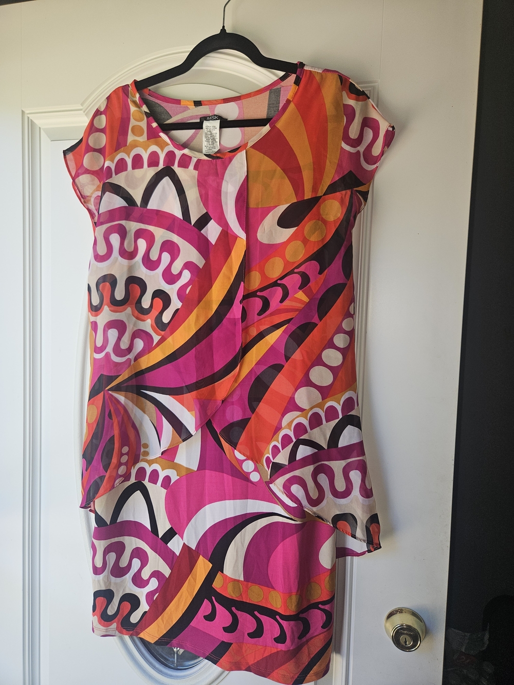 MSK Pink Orange Multi-Print Short Sleeve Midi Dress